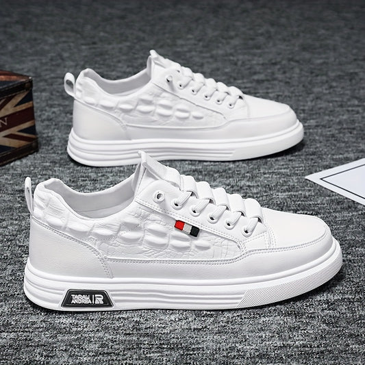 Men's Solid PU Leather Skate Shoes Lace Up Comfy Non Slip Stree Style Sneakers