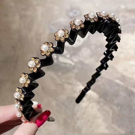 Rhinestone Headband Wavy Hair Band Nonslip Headdress Women Girls Hair Accessorie