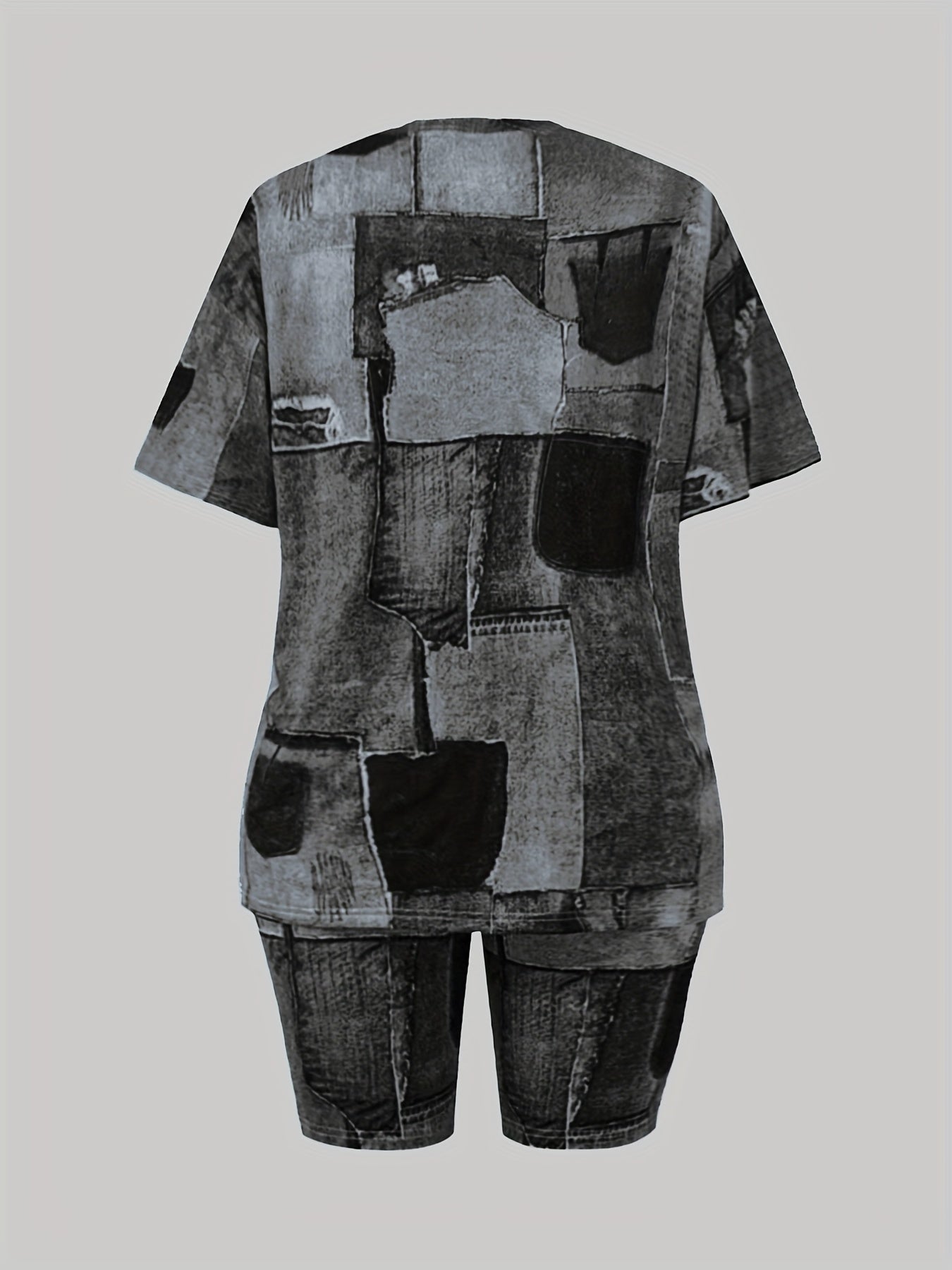  Denim Print 2 Piece Set Women's Crop Top & Shorts