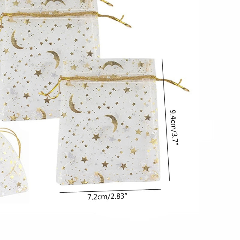 100Pcs Moon Stars Drawstring Organza Bags for Wedding Party