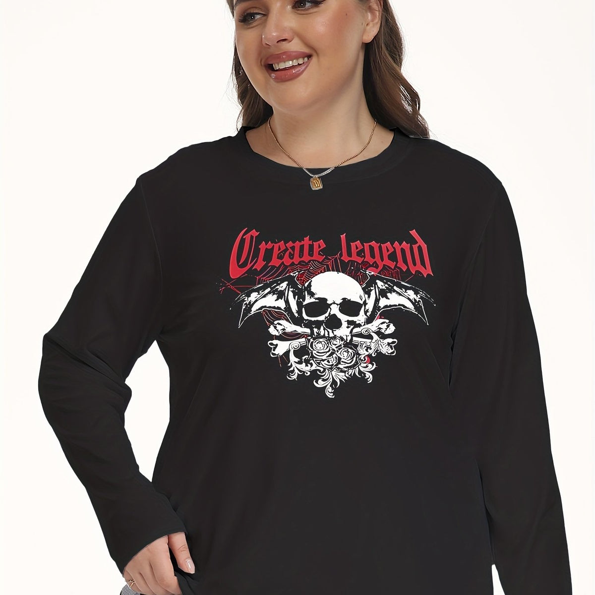  Gothic Bat Skull & Spider Web Print Long Sleeve Pajama Top