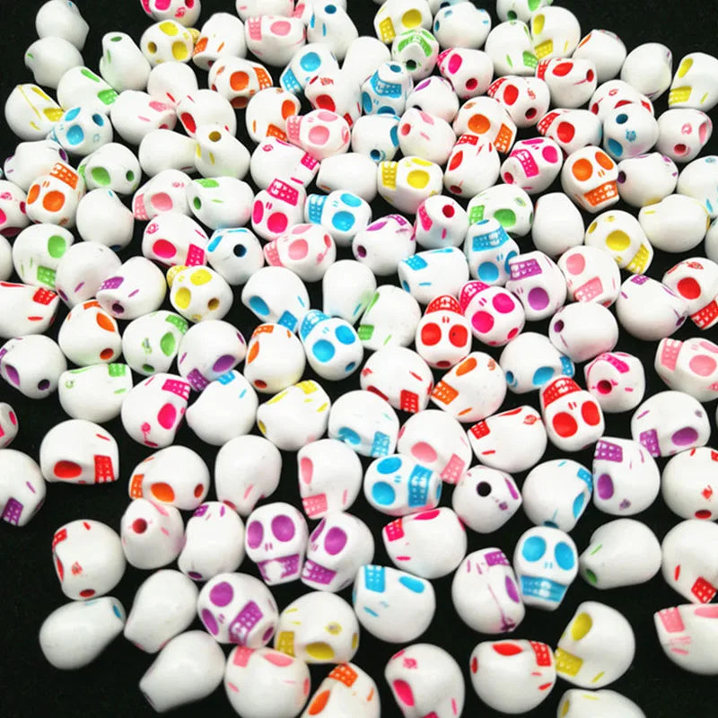 100pcs 10*13mm Skull Beads Acrylic Mixed Colors Jewelry Making DIY Bracelet