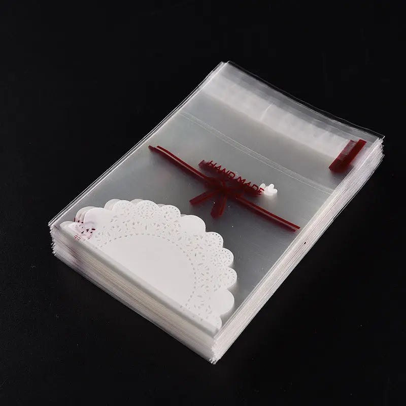 100pcs Lace Bow Print Snack Bags, Christmas Cookie Candy Packaging