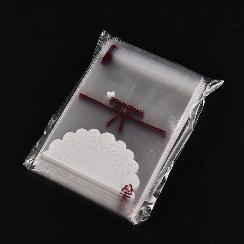 100pcs Lace Bow Print Snack Bags, Christmas Cookie Candy Packaging