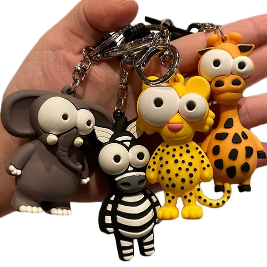 Cartoon Couple Car Keychain PVC Elephant Lion Funny Toy Key Ring