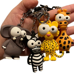 Cartoon Couple Car Keychain PVC Elephant Lion Funny Toy Key Ring