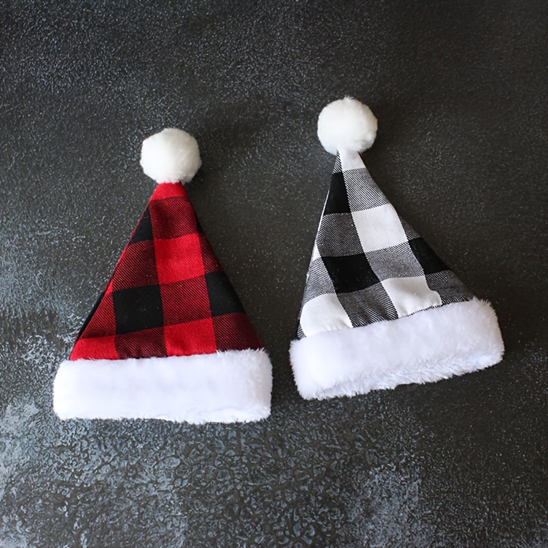 Mini Gingham Santa Hat Small Santa Hat With Scarf Christmas Flower Bottle Decor