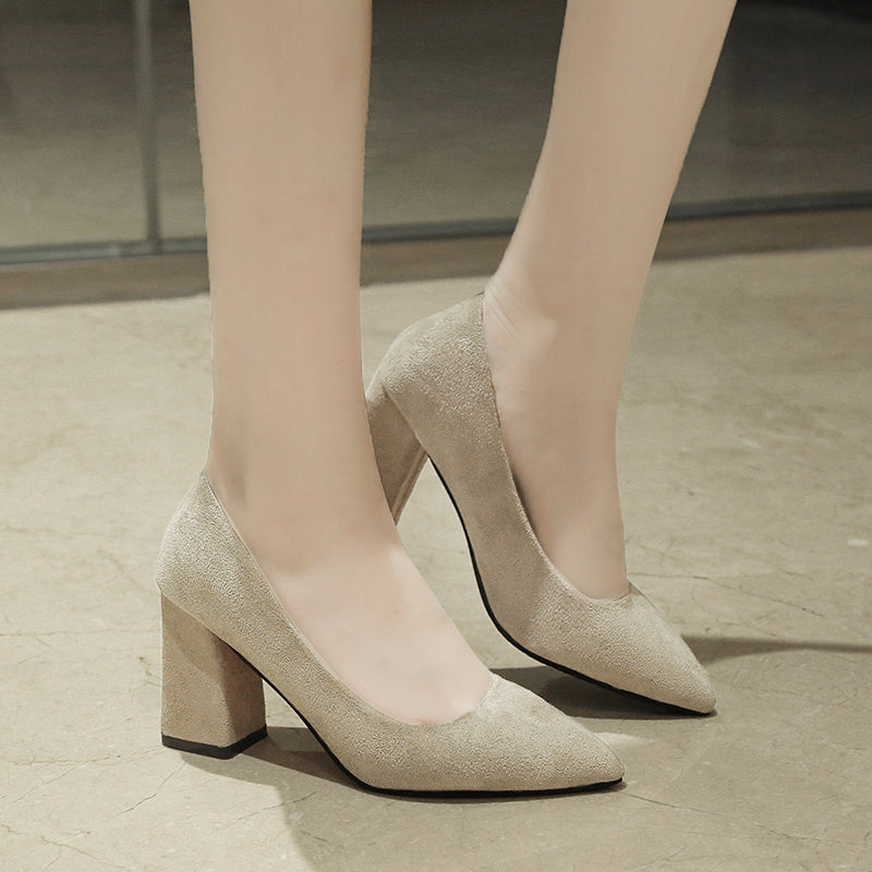 Chunky Heel Pumps Pointed Toe High Heels Women's Shoes