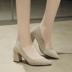 Chunky Heel Pumps Pointed Toe High Heels Women's Shoes
