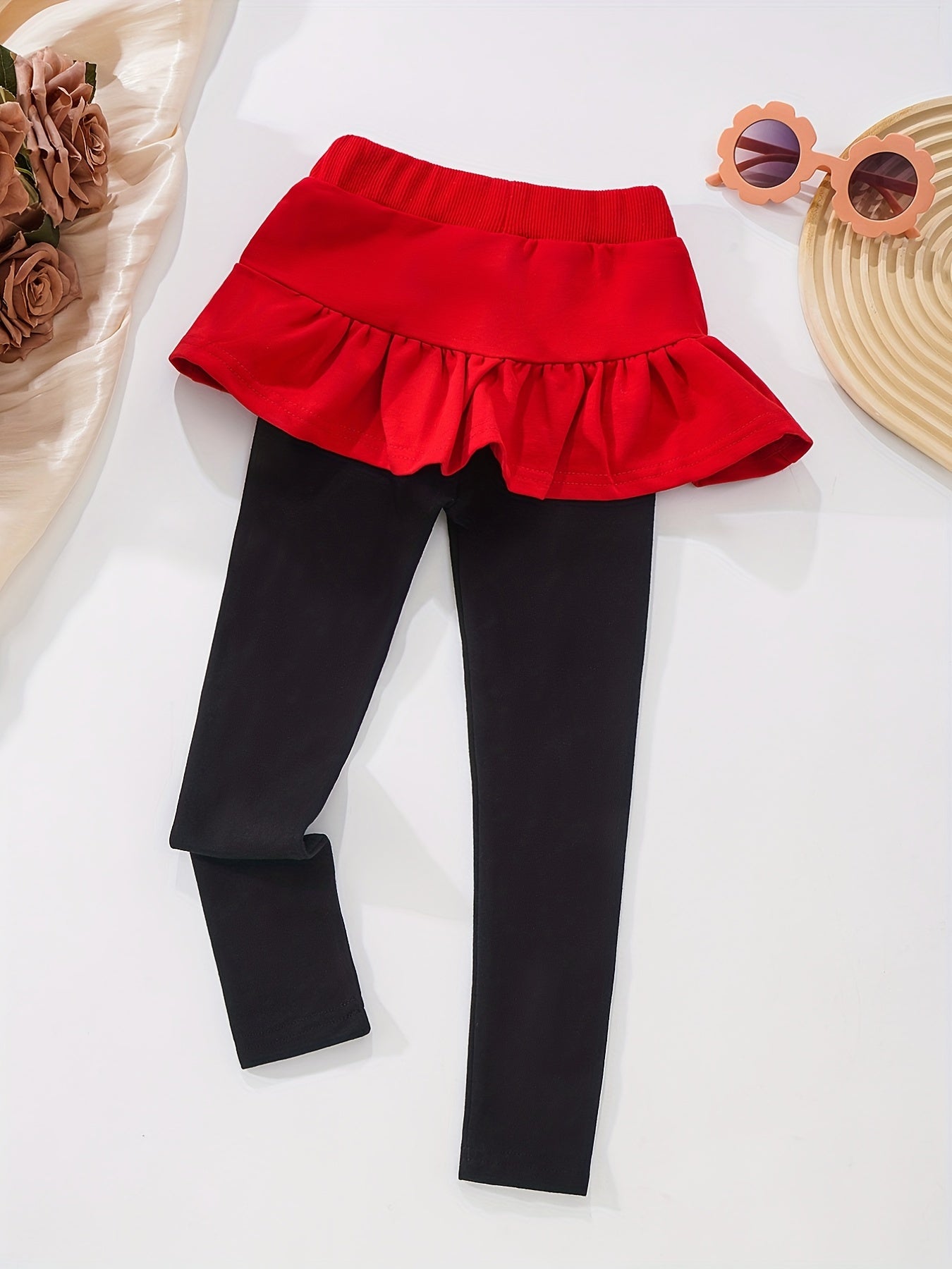 Girls Cotton Footless Leggings With Skirt Spring/Fall High Stretch Comfort