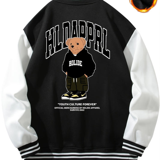 Men's Bear Print Casual Lightweight Fleece Jacket