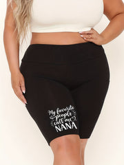 Women's Plus Letter Print High Rise Biker Shorts