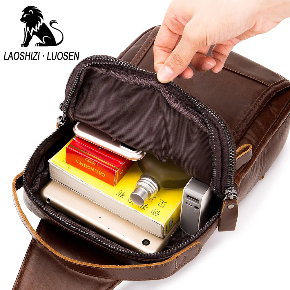 Men Leather Chest Bag Messenger Bag