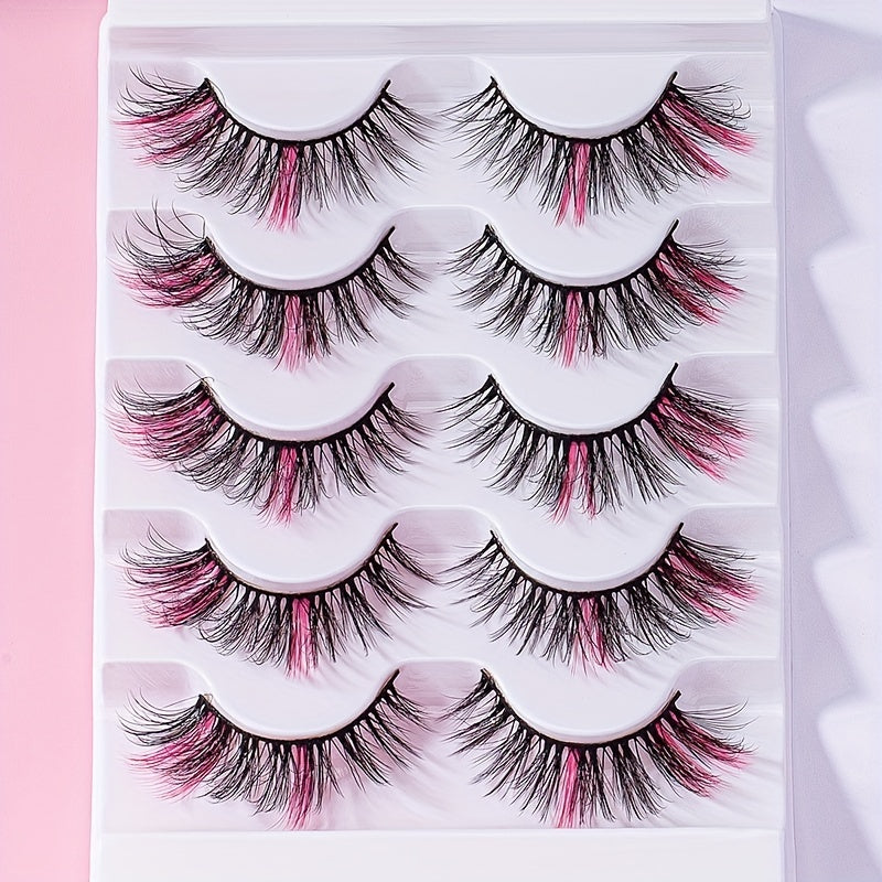 5 Pairs Colored Fluffy Crisscross Pink False Eyelashes
