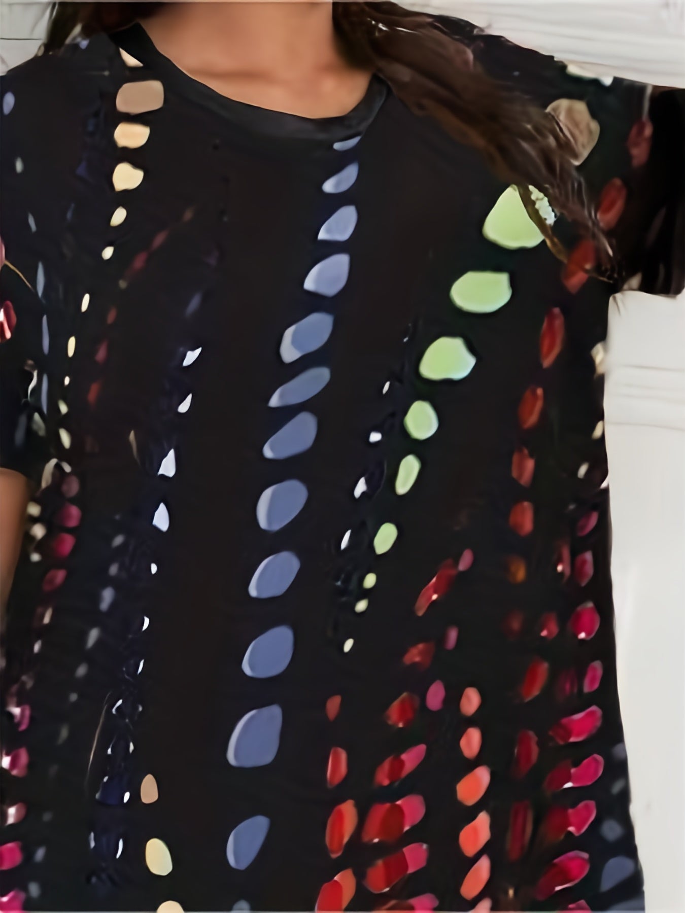  Tie Dye Print Lounge Dress Short Sleeve Round Neck Sleep Tee
