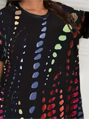  Tie Dye Print Lounge Dress Short Sleeve Round Neck Sleep Tee