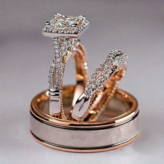 Men's Two Tone Zirconia Wedding Rings Set