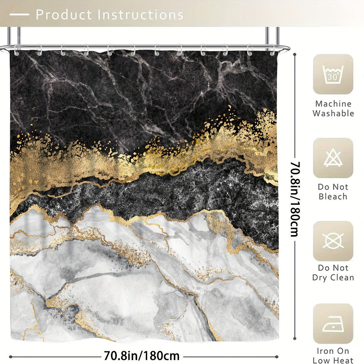 Waterproof Marble Shower Curtain with Rug & Mat Set
