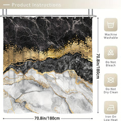 Waterproof Marble Shower Curtain with Rug & Mat Set