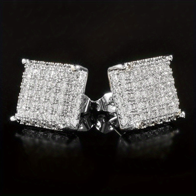 Men's Zircon Square Stud Earrings Hip Hop Party Gift Jewelry