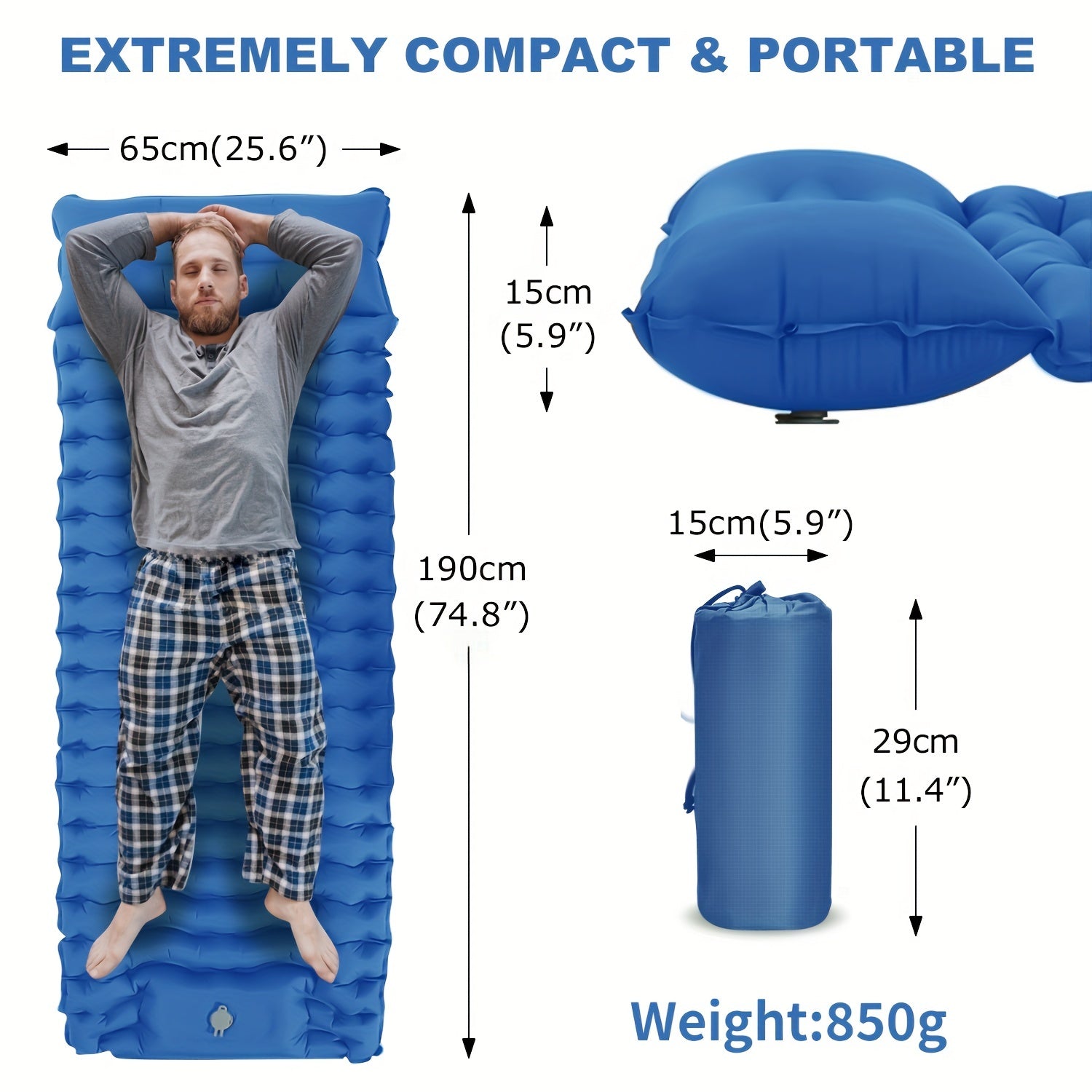 Ultralight Inflatable Sleeping Pad with Built-in Pillow for Hiking