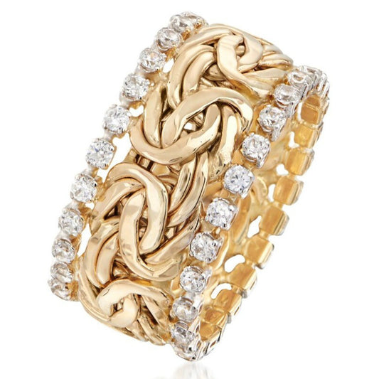 Vintage Golden Braided Rhinestone Men's Ring