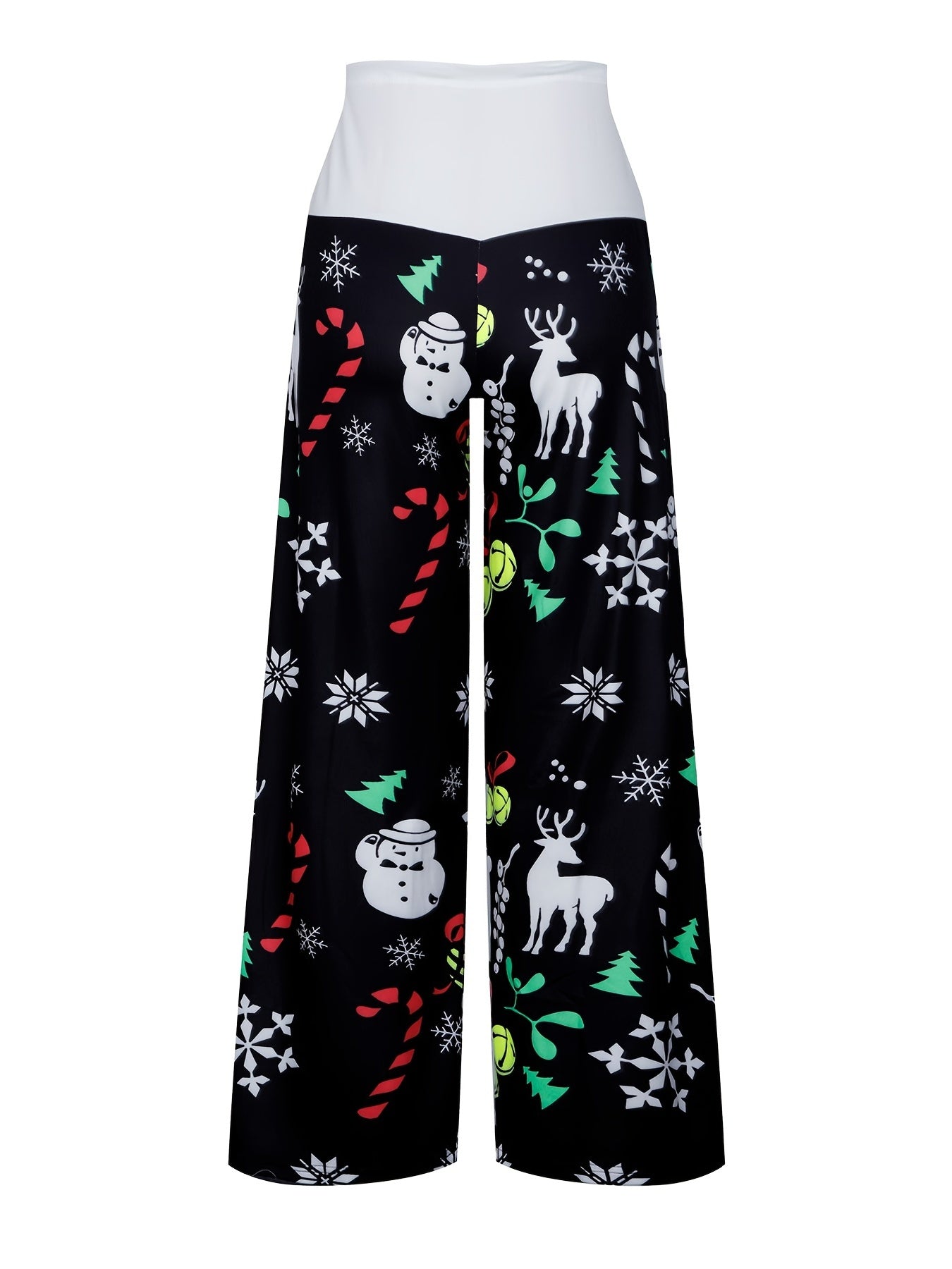  Christmas Pants Women's Plus Gift & Snowflake Print Elastic Drawstring