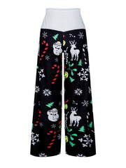  Christmas Pants Women's Plus Gift & Snowflake Print Elastic Drawstring