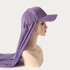 Hijab Baseball Cap With Chiffon Shawl Solid Sun Hats In One 2 piece Headscarf