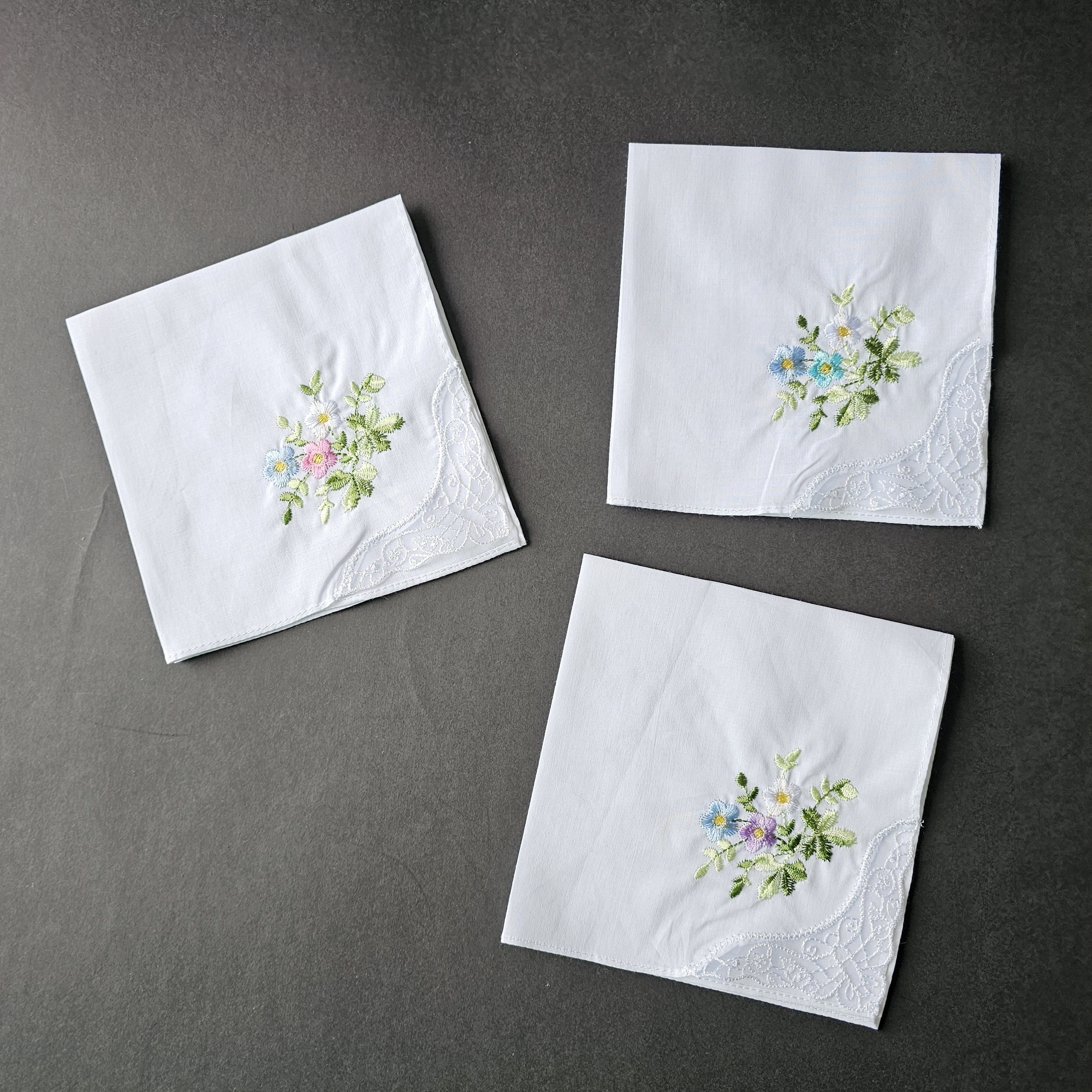 3PCS 60S Embroidered Handkerchief Lace Butterfly Wedding Hankies