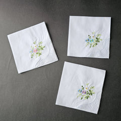 3PCS 60S Embroidered Handkerchief Lace Butterfly Wedding Hankies