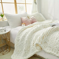 Chunky Knit Blanket Throw Chenille Yarn Cozy Thick Cable Knitted Blanket