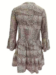 Leopard Print V Neck Dress Long Sleeve Dress Spring Fall Women's Clothing