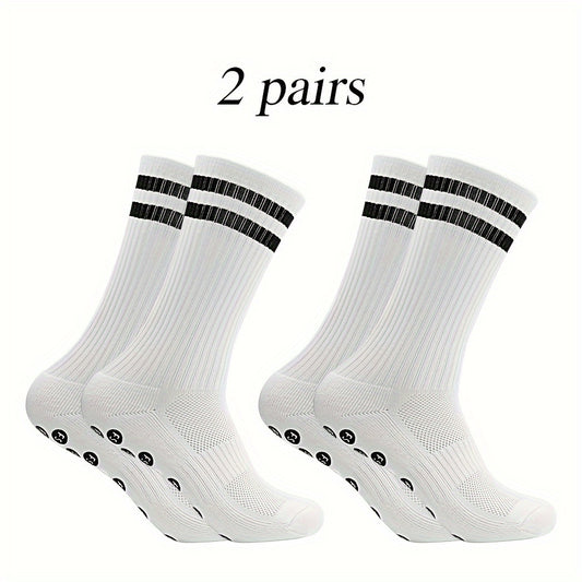 2 Pairs Men's Striped Sport Socks Nylon Blend Breathable for Training Running