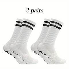 2 Pairs Men's Striped Sport Socks Nylon Blend Breathable for Training Running