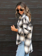 Plaid Button Down Jacket Lapel Long Sleeve