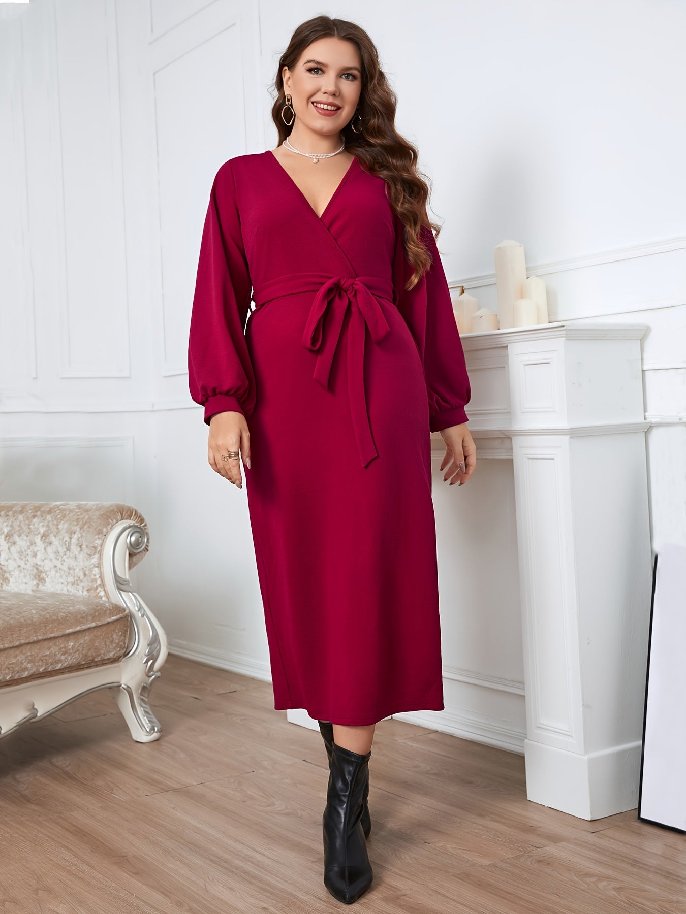  Long Sleeve Slim Fit Maxi Dress Women's Plus Dress