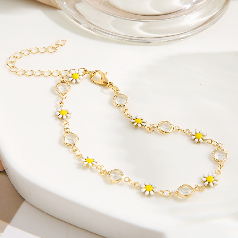 Daisy Chain Anklet Oil Flower Beads Adjustable Ankle Bracelet