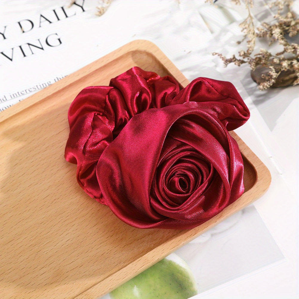 Solid Rose Silk Scrunchie Ponytail Holder Hair Band