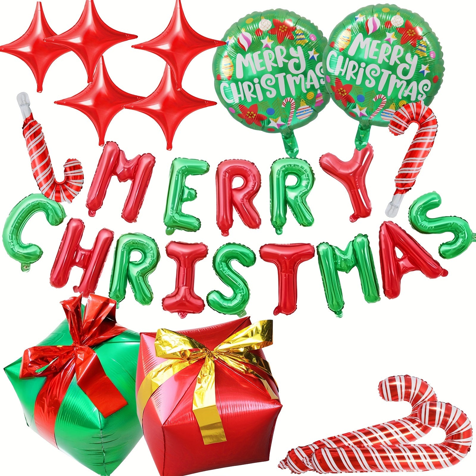 14pcs Christmas Balloon Set 'Merry Christmas' Candy Cane Quad Star Round