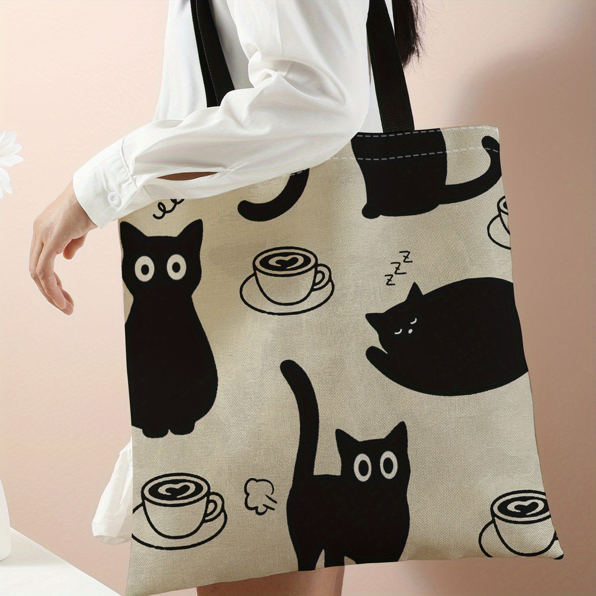 Cartoon Print Tote Bag Canvas Shoulder Handbag