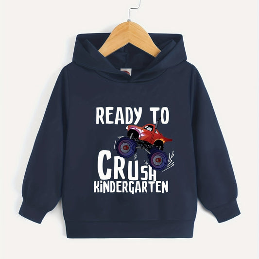 Boys Cartoon Car & Letter Print Hooded Sweatshirt