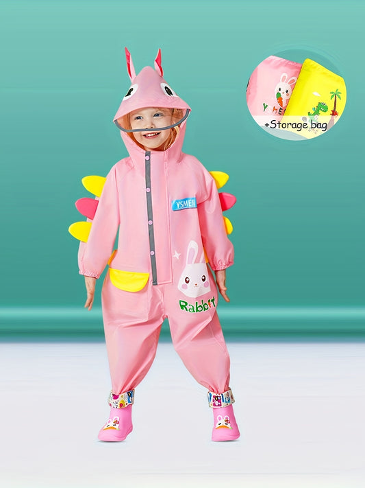 Adorable Dino Style Overalls Raincoat for Girls