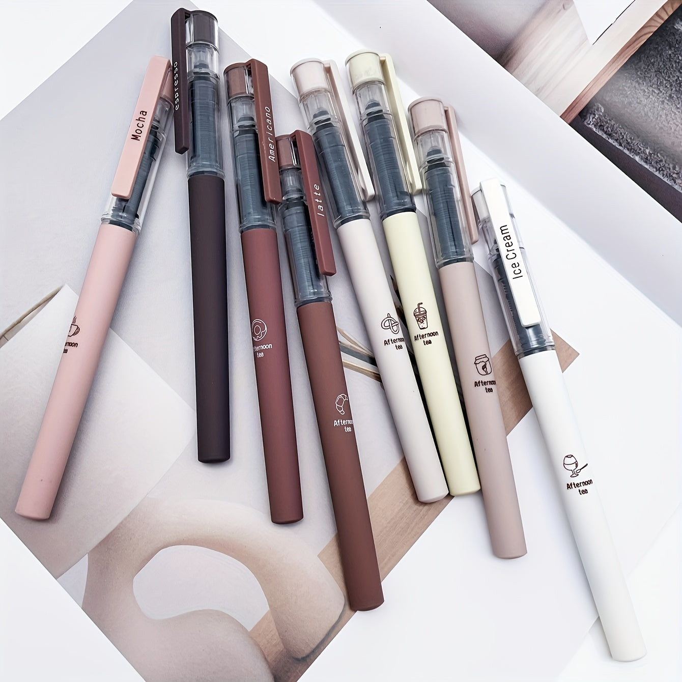 8pcs Coffee Themed Quick Dry Gel Pens Soft Fine Tip for Note Taking Drawing