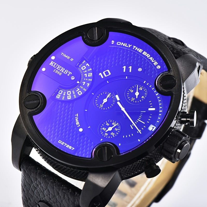 KUERST Dual Time Zone Large Dial Quartz Watch Waterproof Sports Watch