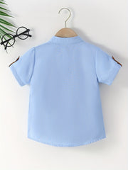 Boys Button Down Shirt Short Sleeve Stand Collar Tee Tops