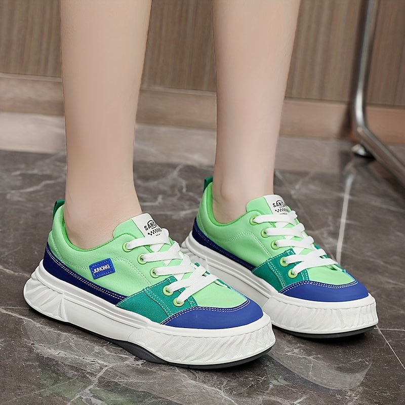 Colorblock Platform Sneakers Lace Up Low Top Canvas Shoes