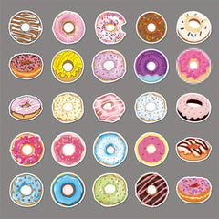 50pcs Donut Doodle Stickers Plants Round Self-adhesive