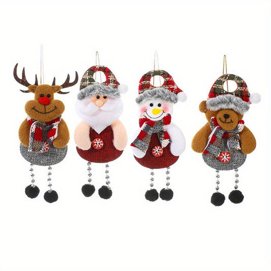 4pcs Festive Christmas Hanging Pendant Santa Snowman Reindeer And Bear Decor