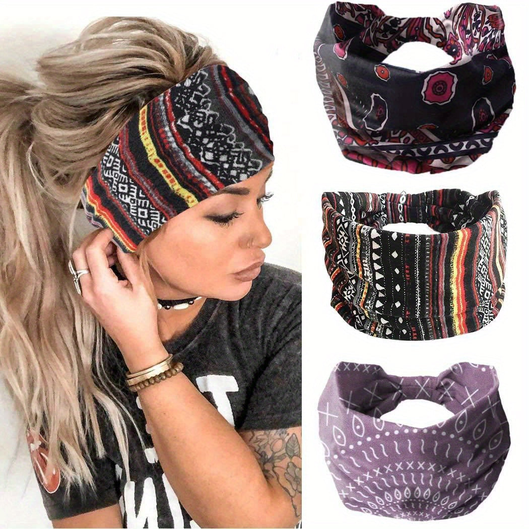 Bohemian Headband Leopard Print Hairband Twist Knotted Headscarf Set